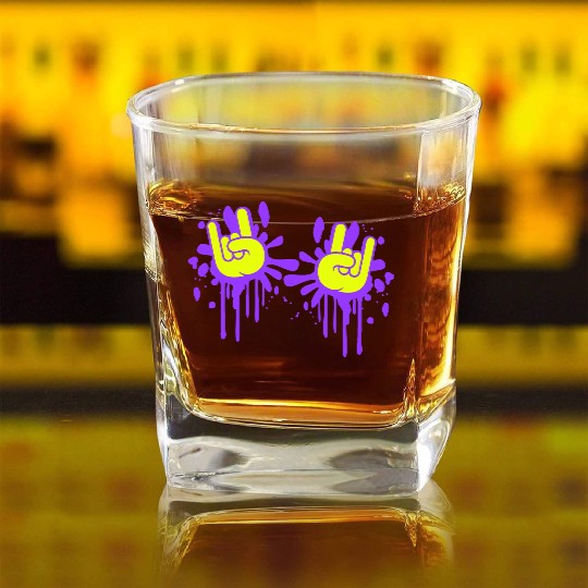 Two heavy metal graffiti horn fingers hand gesture Square Whiskey Glasses