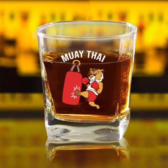 Tiger Kick Boxing Muay Thai Coach Square Whiskey Glasses