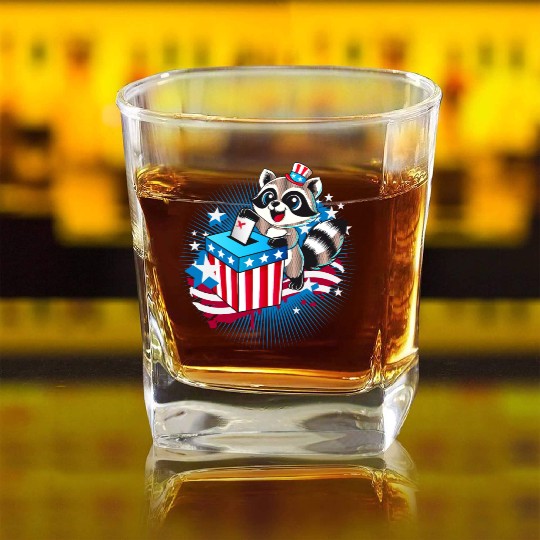 A raccoon casts his vote in the US election Square Whiskey Glasses