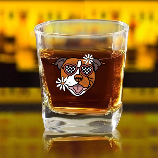 Staffordshire Brown Retro Dog Square Whiskey Glasses