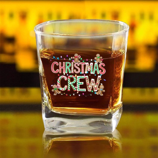 Gingerbread and Candy Christmas Crew with Lights Square Whiskey Glasses