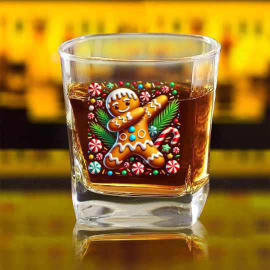 Dabbing Gingerbread Cookie Christmas Fun Square Whiskey Glasses