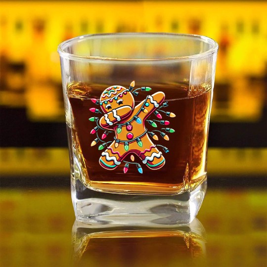 Dabbing Gingerbread Wrapped in Christmas Lights Square Whiskey Glasses