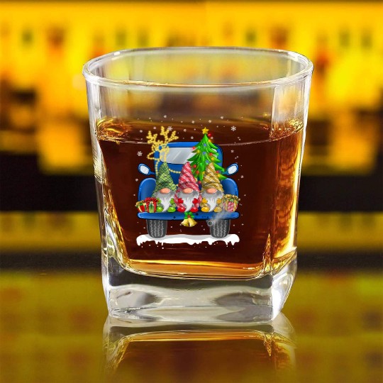 Christmas Truck Cute Gnomes Square Whiskey Glasses