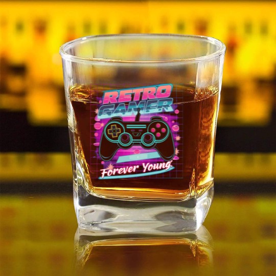 Retro Gamer Forever Young 01 Square Whiskey Glasses