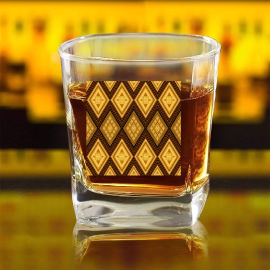Ancient Gold Diamond Pattern, indigenous art Square Whiskey Glasses