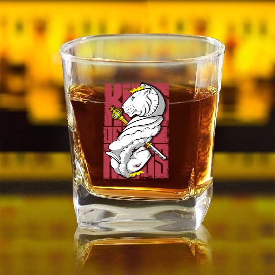 Lion King and the Holy Lamb Christian Art Square Whiskey Glasses