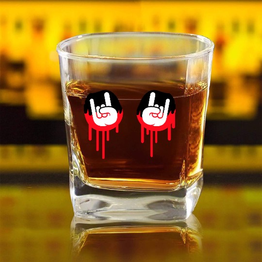 Heavy metal graffiti drop horn finger hand gesture Square Whiskey Glasses