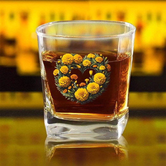 Marigold Flowers Square Whiskey Glasses