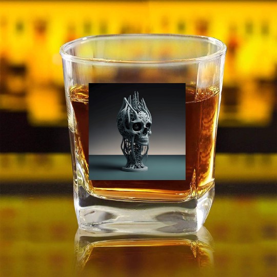 Digital Skull: A Fusion of Nature and Technology Square Whiskey Glasses