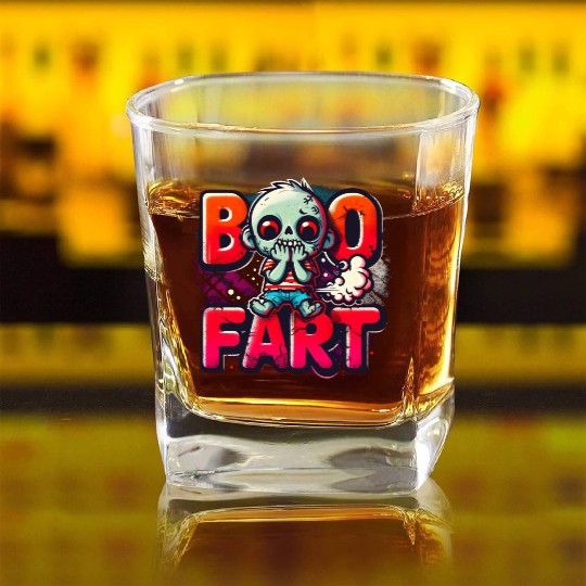 Boo Fart Funny Cute Stinky Zombie Halloween Undead Square Whiskey Glasses
