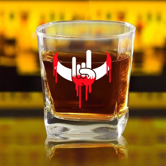 Heavy Metal Graffiti Drop Spray Horns Hand Gesture Square Whiskey Glasses