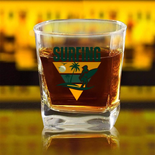 Surfer Silhouette Retro Surfing Square Whiskey Glasses