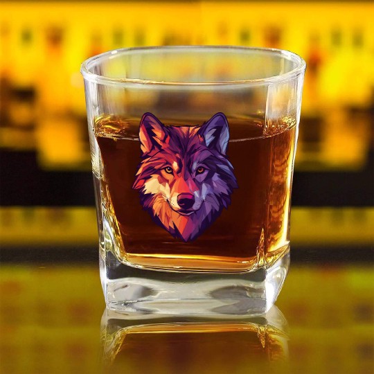 Floral Wolf Vintage Flowers Wolf Face for Wolves Square Whiskey Glasses