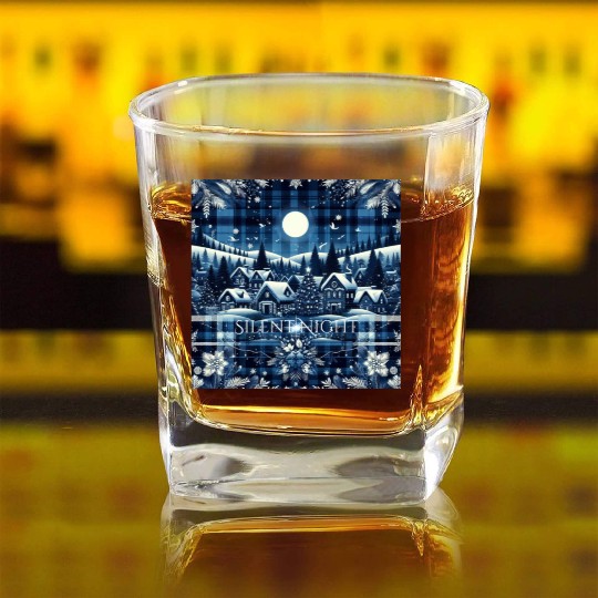flannel silent night blue and white christmas Square Whiskey Glasses