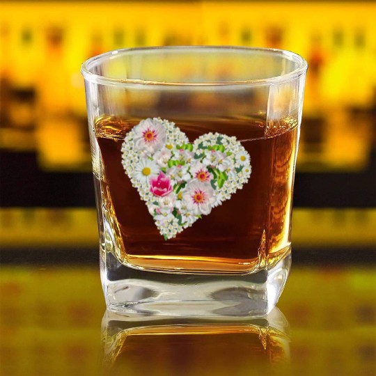 heart of flowers blossoms daisy tulip pink peony Square Whiskey Glasses