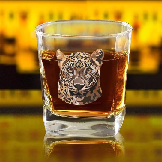 African Leopard poster Square Whiskey Glasses