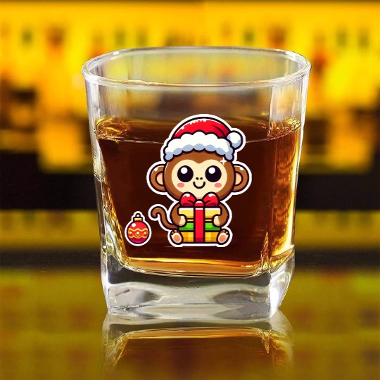 Christmas Monkey Madnes Square Whiskey Glasses