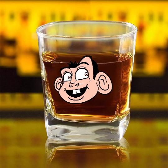 Monkey Face Sweet Cute Little Head Laughs Happy Square Whiskey Glasses