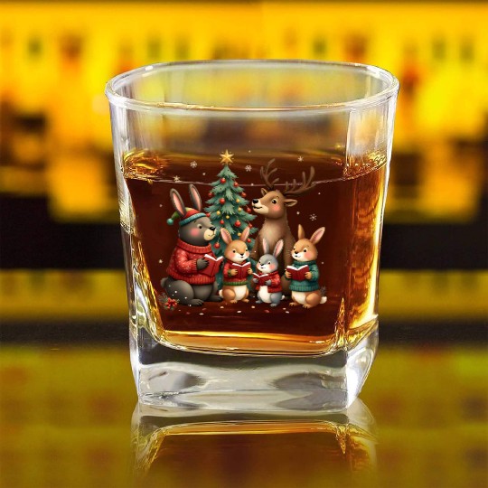 Woodland Animals Christmas Square Whiskey Glasses