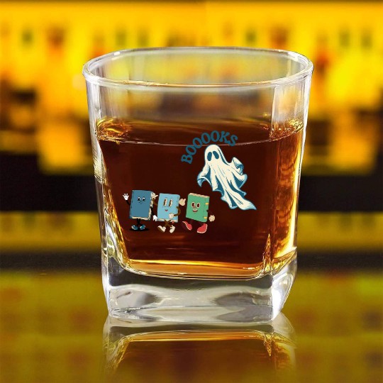 Ghost and Booooks! Square Whiskey Glasses