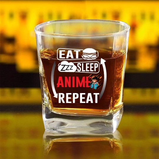 Eat Sleep Anime Repeat Ramen Kawaii Japanese Manga Square Whiskey Glasses