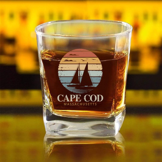 Cape Cod Vintage SunsetMassachusetts Sailing Square Whiskey Glasses