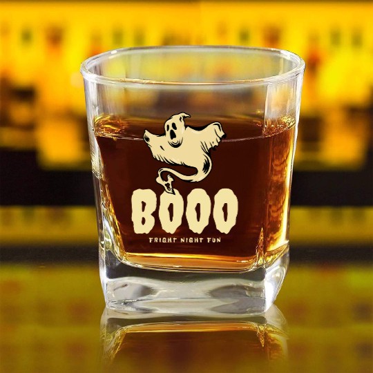 BOOO Fright Night Fun Ghost Halloween Square Whiskey Glasses