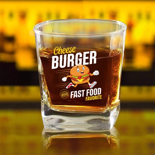 Running Hamburger Cheese Burger Fast Food Favorite Square Whiskey Glasses