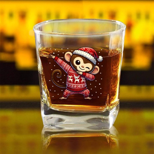 Christmas Monkey Lover Ape Funny Monkey Ugly Square Whiskey Glasses