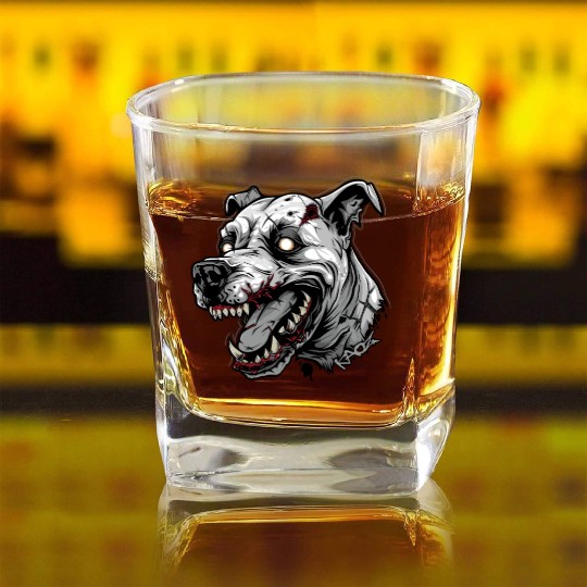 White Zombie Dog Head Square Whiskey Glasses