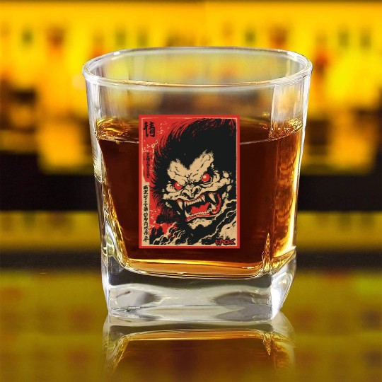 Parody Yokai Fantasy Movie Poster Design Square Whiskey Glasses