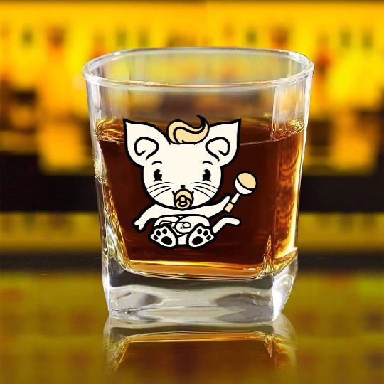 Baby Cat Cute Pacifier Rattle Diaper Toddler Child Square Whiskey Glasses