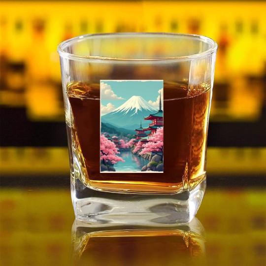 Serenity Beneath Mount Fuji Square Whiskey Glasses