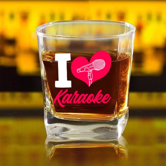 I Love Karaoke Microphone Heart Square Whiskey Glasses