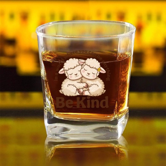 Lamb In a World Where You Can Be Anything Be Kind Square Whiskey Glasses