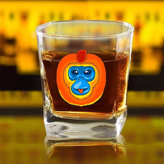 Cute Golden Snub Nosed Monkey Face Square Whiskey Glasses