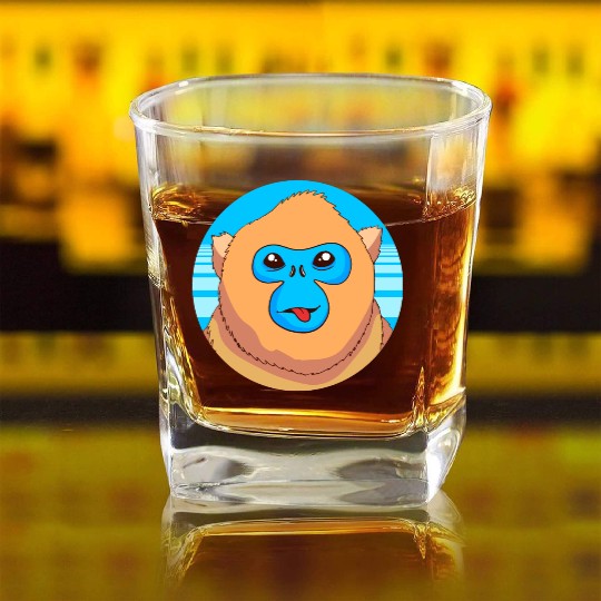 Monkey Lover Cute Snub Nosed Monkey Face Square Whiskey Glasses