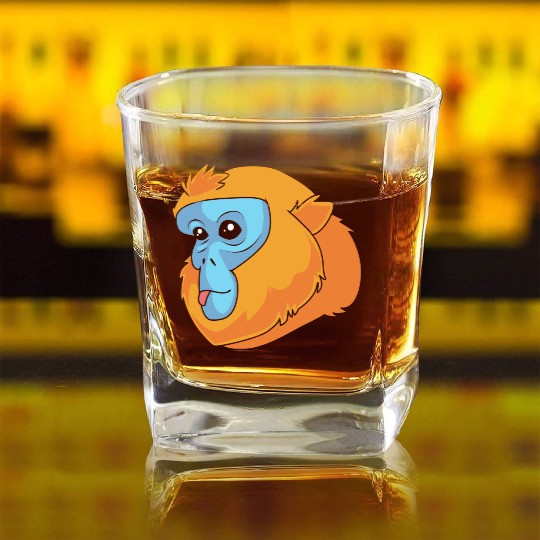 Monkey Lover Golden Snub Nosed Monkey Face Square Whiskey Glasses