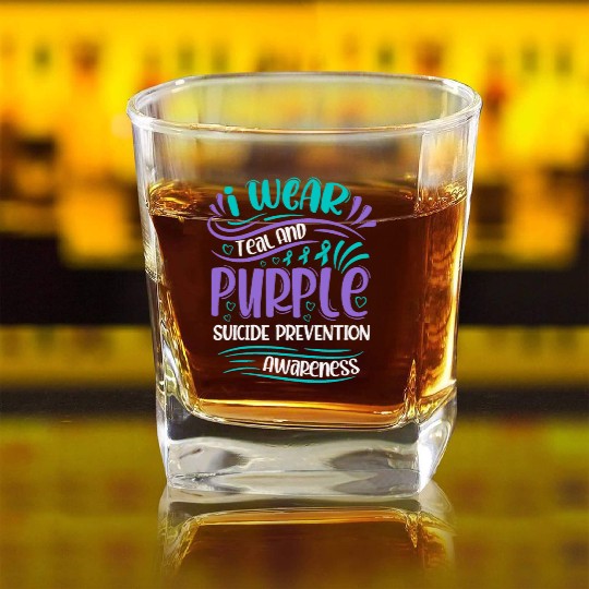 Wellness Collection - I Wear Purple & Teal Square Whiskey Glasses