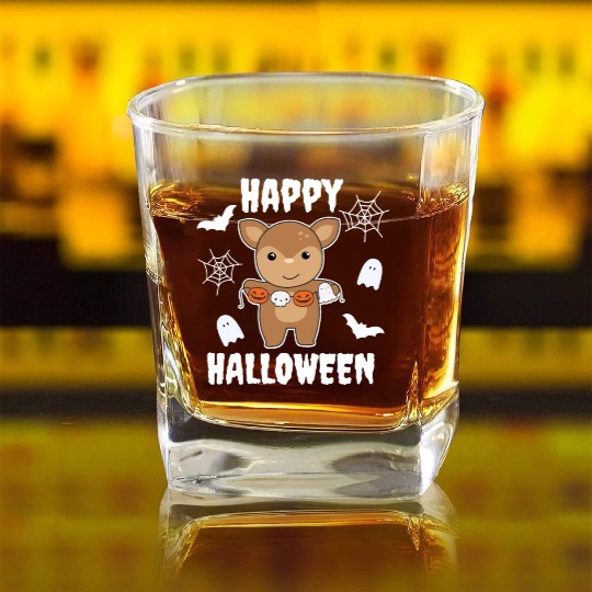 Deer Happy Halloween Pumpkin Bat Costume Square Whiskey Glasses