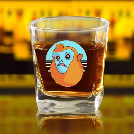 Funny Monkey Face Golden Snub Nosed Monkey Square Whiskey Glasses