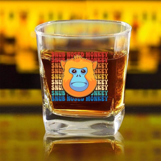 Retro Golden Snub Nosed Monkey Cute Monkey Face Square Whiskey Glasses
