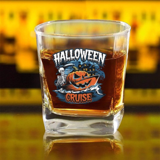 Halloween Cruise skull pumpkin Square Whiskey Glasses