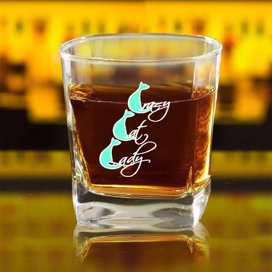 Crazy Cat Lady Text Love Saying Quote Weird Woman Square Whiskey Glasses