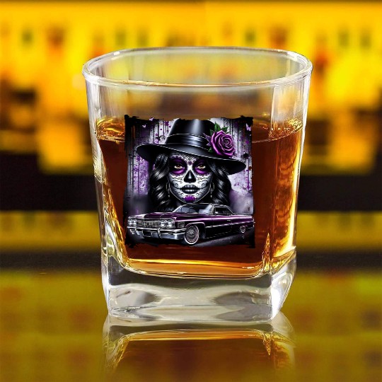 lowrider catrina Sugar skull Square Whiskey Glasses