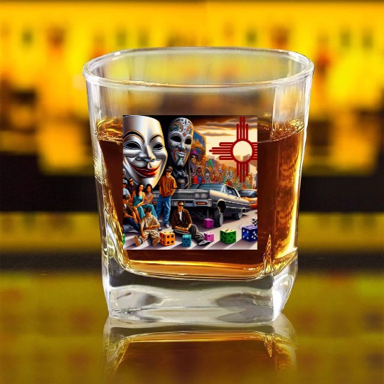 New Mexico Zia Symbol Square Whiskey Glasses