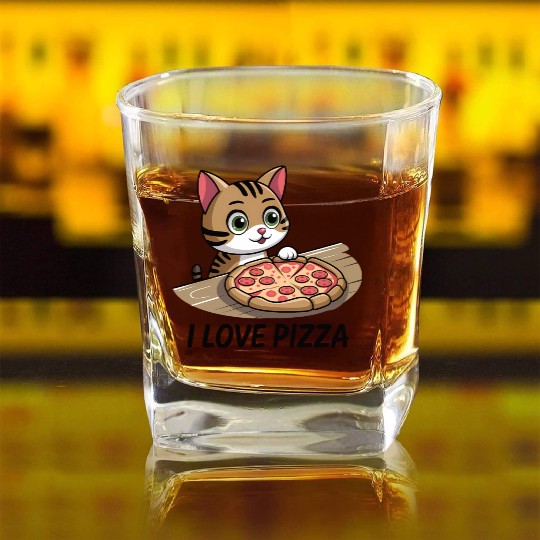 Pizza lover cat Square Whiskey Glasses