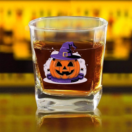 Witchy Jack-O'-Lantern Square Whiskey Glasses