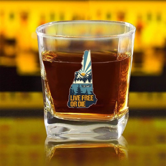 Live Free or Die Retro New Hampshire Nature Square Whiskey Glasses